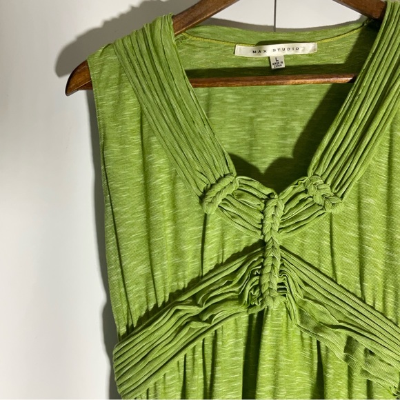 Max Studio Green Boho Chic Summer Sleeveless Ribbed Design @ Neck Waist Dress LG - Picture 6 of 16